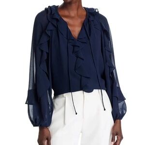 Kobi Halperin Bailey Navy Ruffle Blouse size M
